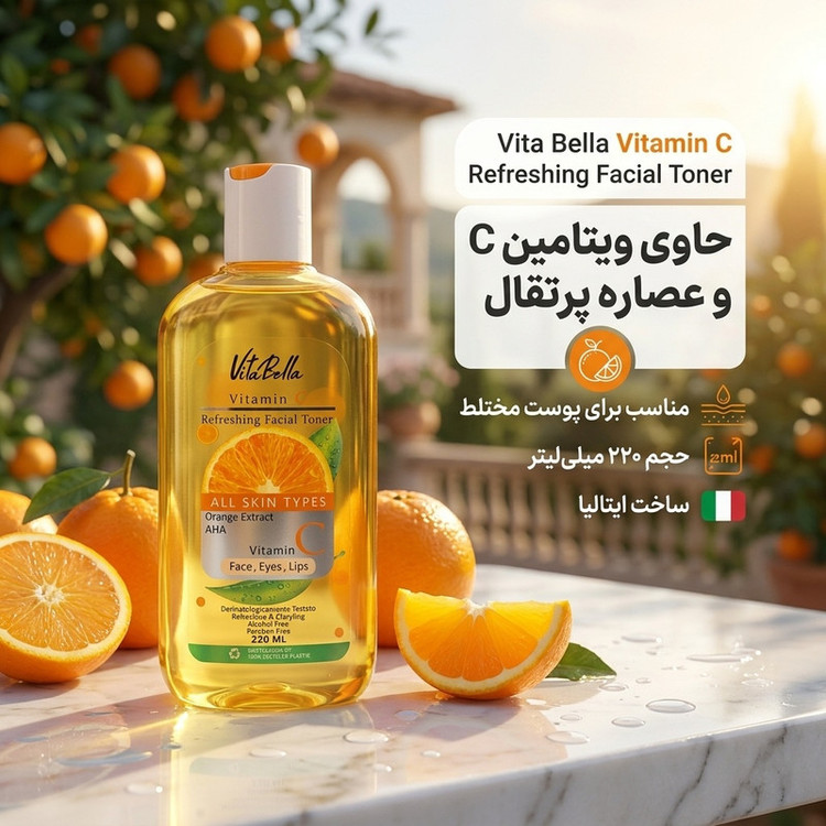 تونر پاککننده آرایش ویتابلا مدل پرتقال مناسب برای پوست مختلط حجم ۲۲۰ میلیلیتر